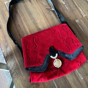 Made In Italy Velvet Red and Black Women's Bag